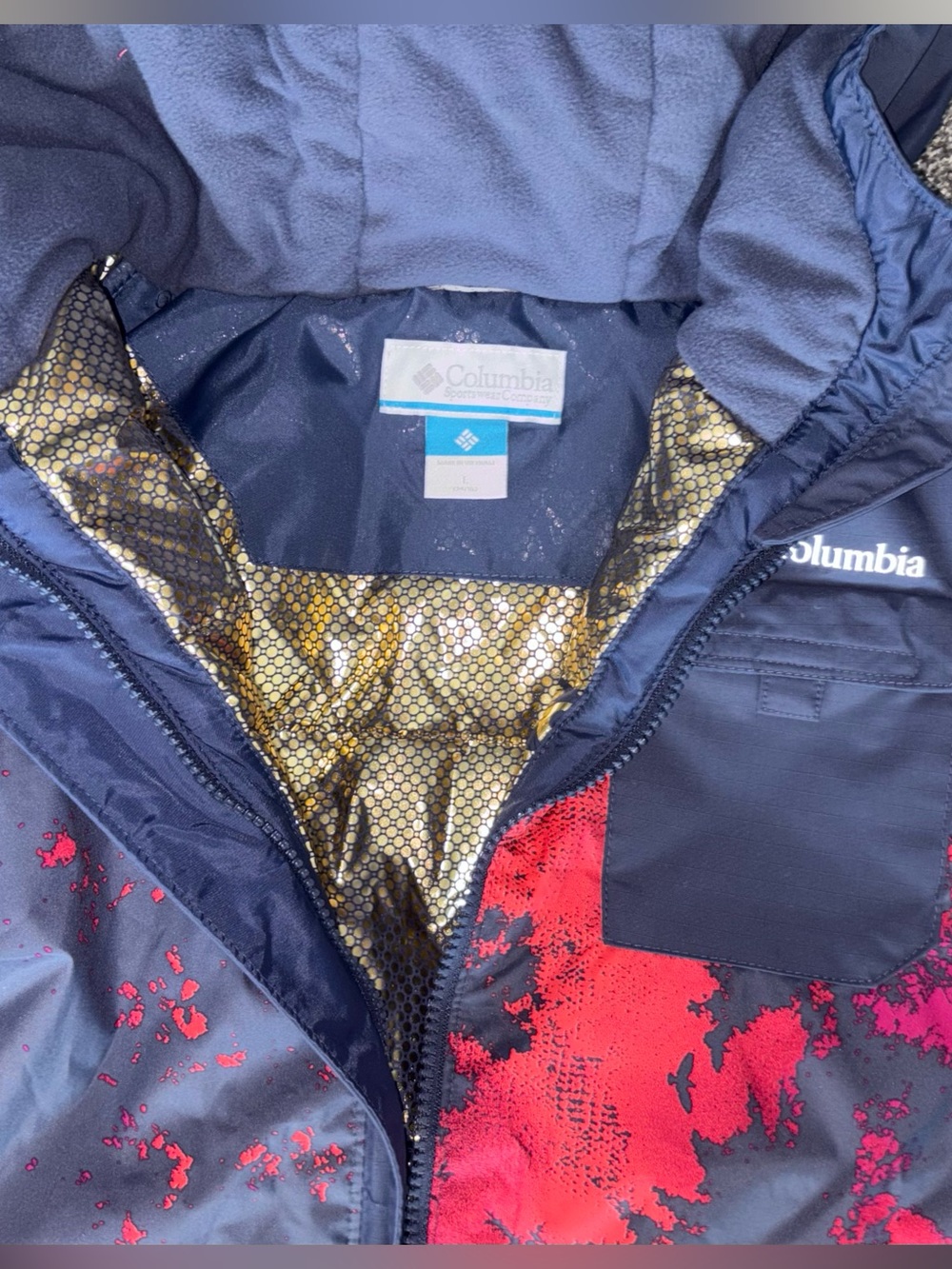 Columbia Navy Jacket with Bright Pink Print Hooded Shell | NWT * - Picture 7 of 16